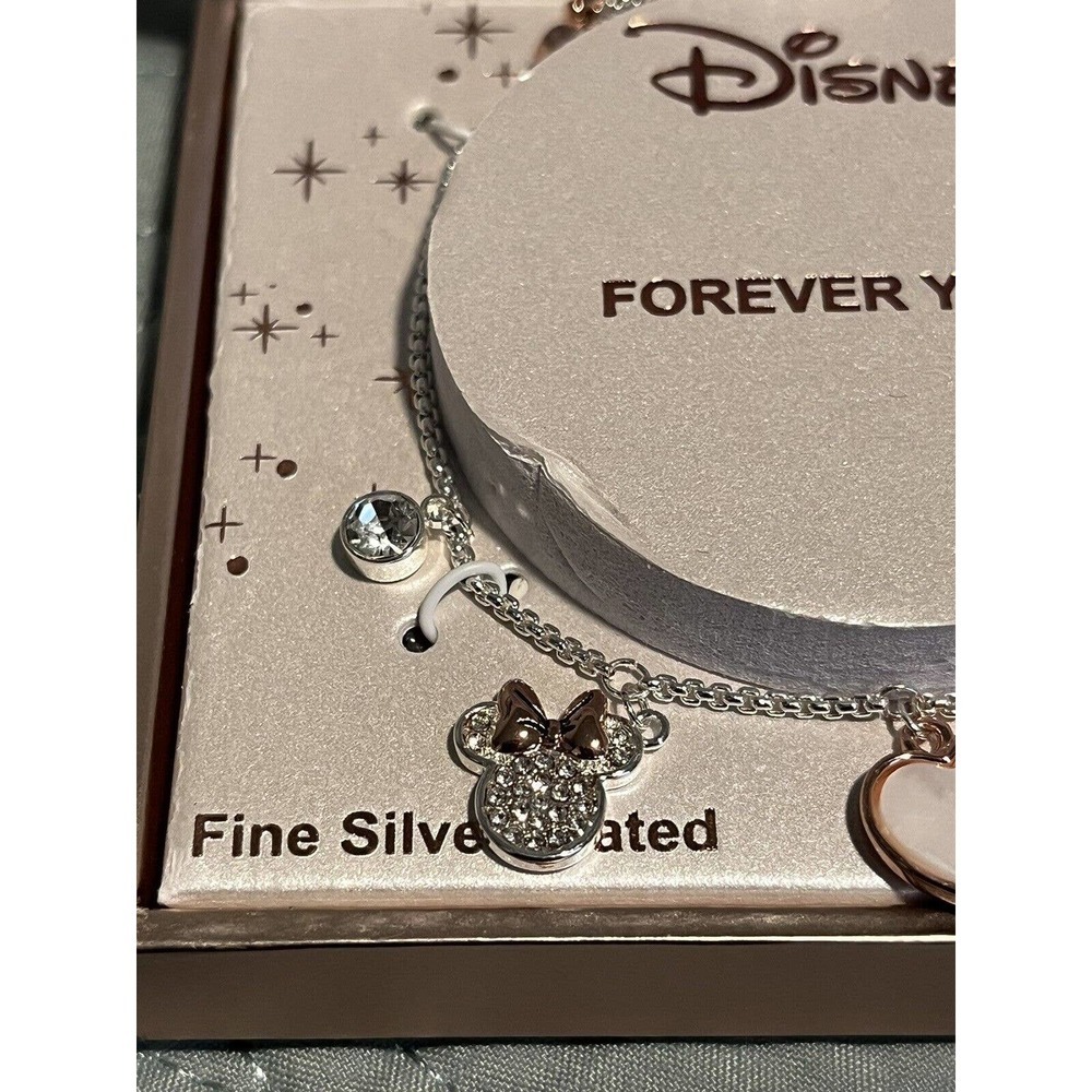 (SOLD)Disney Minnie Mickey Mouse Forever Yours Charm Pendant Fine Silver Brace - Picture 4 of 8